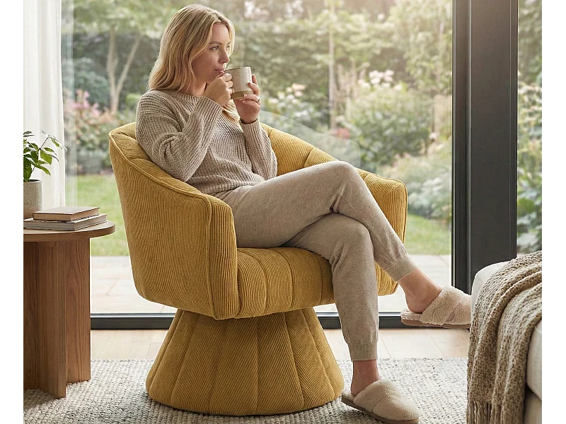 Fauteuil pivotant 360° en velours côtelé - Dossier coque ergonomique - Confort haute densité - Charge max 150 kg - Pour bureau, salon et gaming