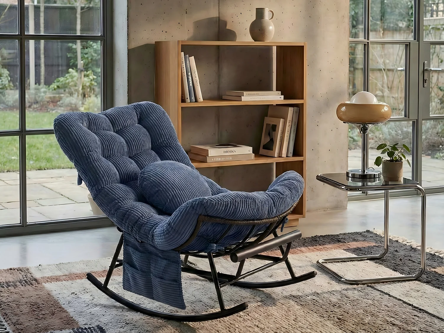 Cocon Pro - Rockingchair avec Repose-Pieds Rétractable - Siège Large et Coussin Offert - 115kg - Pour Jardin, Terrasse, Salon