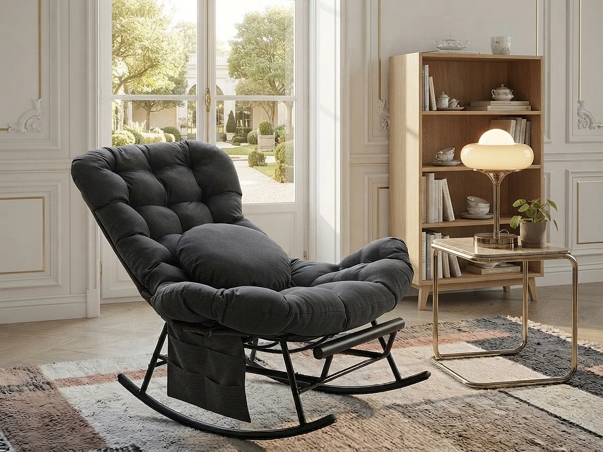 Cocon Pro - Mecedora con Reposapiés Retráctil - Sillón de Salón con Asiento Ancho y Cojín de Regalo - 115 kg - Para Jardín, Terraza, Salón