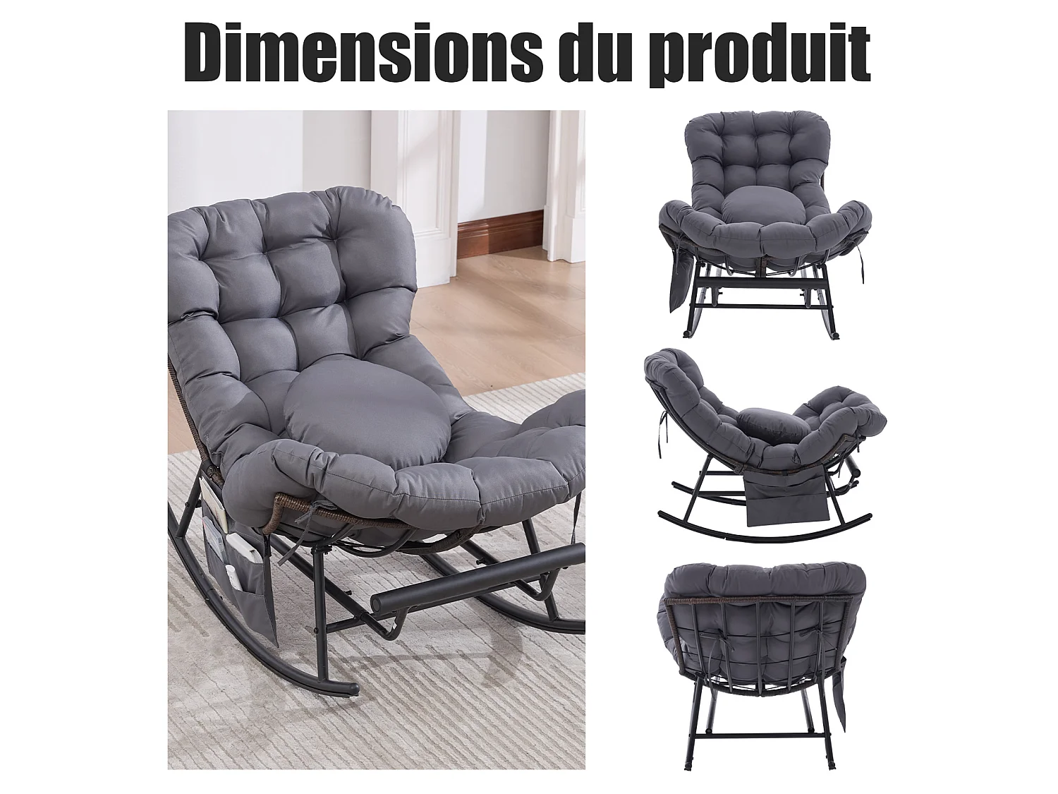 Cocon Pro - Mecedora con Reposapiés Retráctil - Sillón de Salón con Asiento Ancho y Cojín de Regalo - 115 kg - Para Jardín, Terraza, Salón