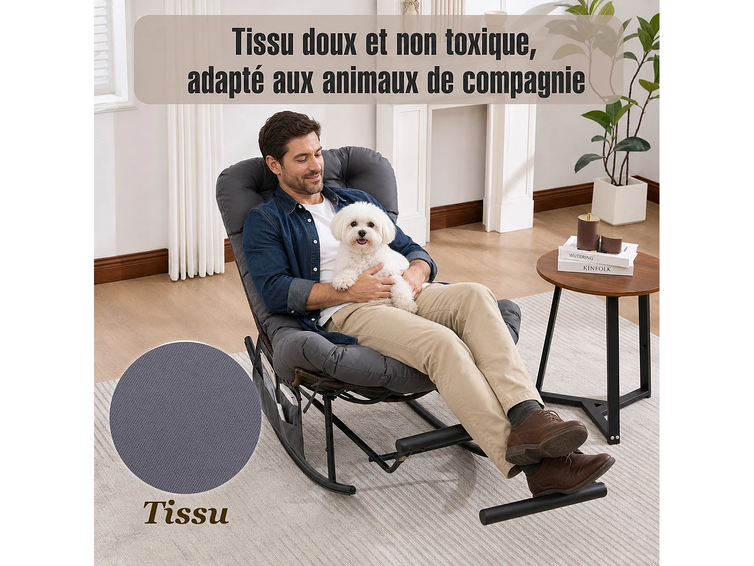 Cocon Pro - Mecedora con Reposapiés Retráctil - Sillón de Salón con Asiento Ancho y Cojín de Regalo - 115 kg - Para Jardín, Terraza, Salón