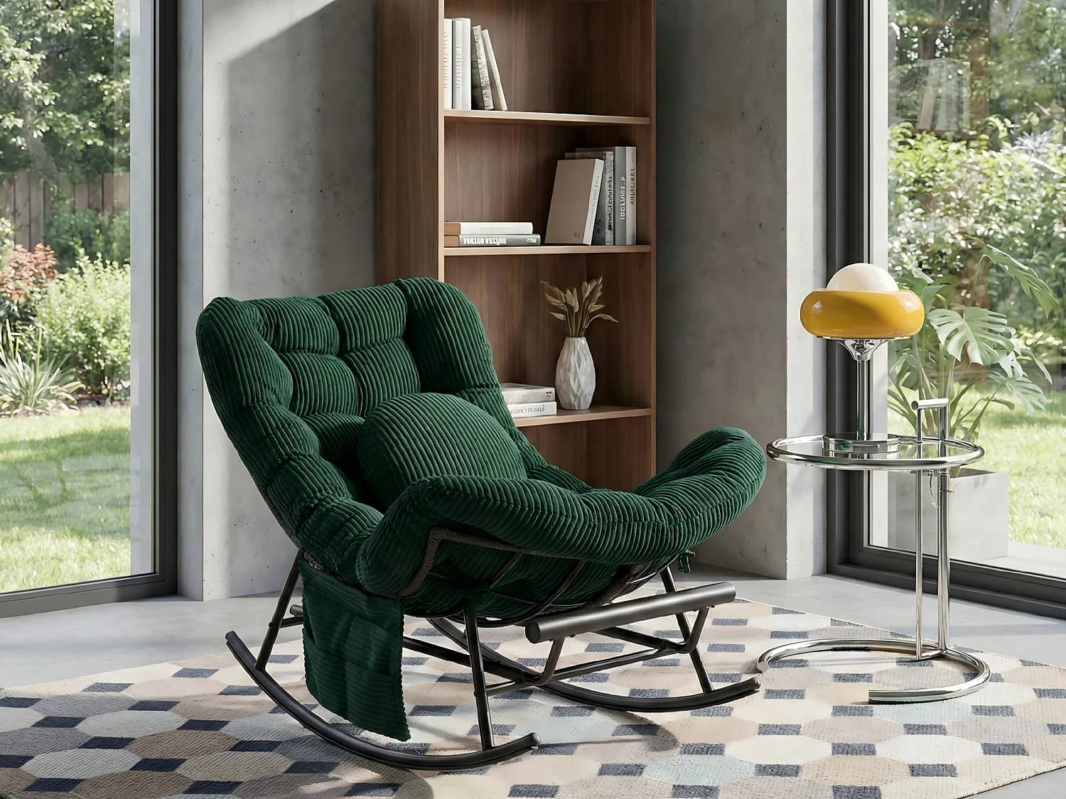 Cocon Pro - Rockingchair avec Repose-Pieds Rétractable - Siège Large et Coussin Offert - 115kg - Pour Jardin, Terrasse, Salon