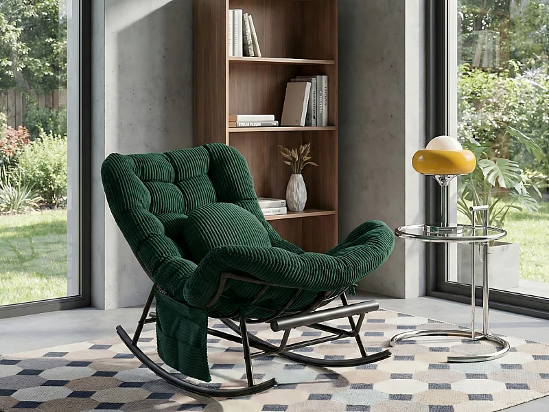 Cocon Pro - Rockingchair avec Repose-Pieds Rétractable - Siège Large et Coussin Offert - 115kg - Pour Jardin, Terrasse, Salon