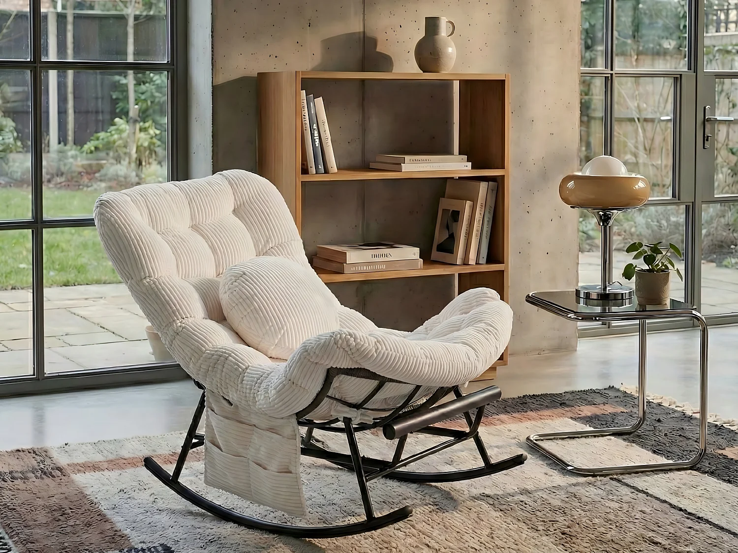 Cocon Pro - Rockingchair avec Repose-Pieds Rétractable - Siège Large et Coussin Offert - 115kg - Pour Jardin, Terrasse, Salon