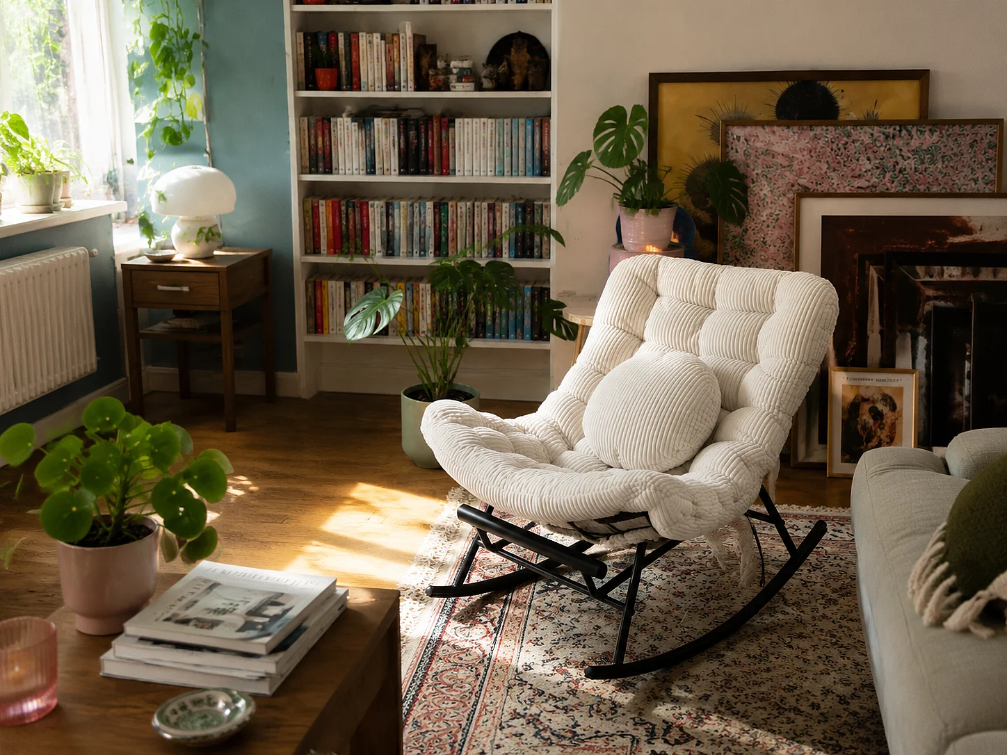 Cocon Pro - Rockingchair avec Repose-Pieds Rétractable - Siège Large et Coussin Offert - 115kg - Pour Jardin, Terrasse, Salon