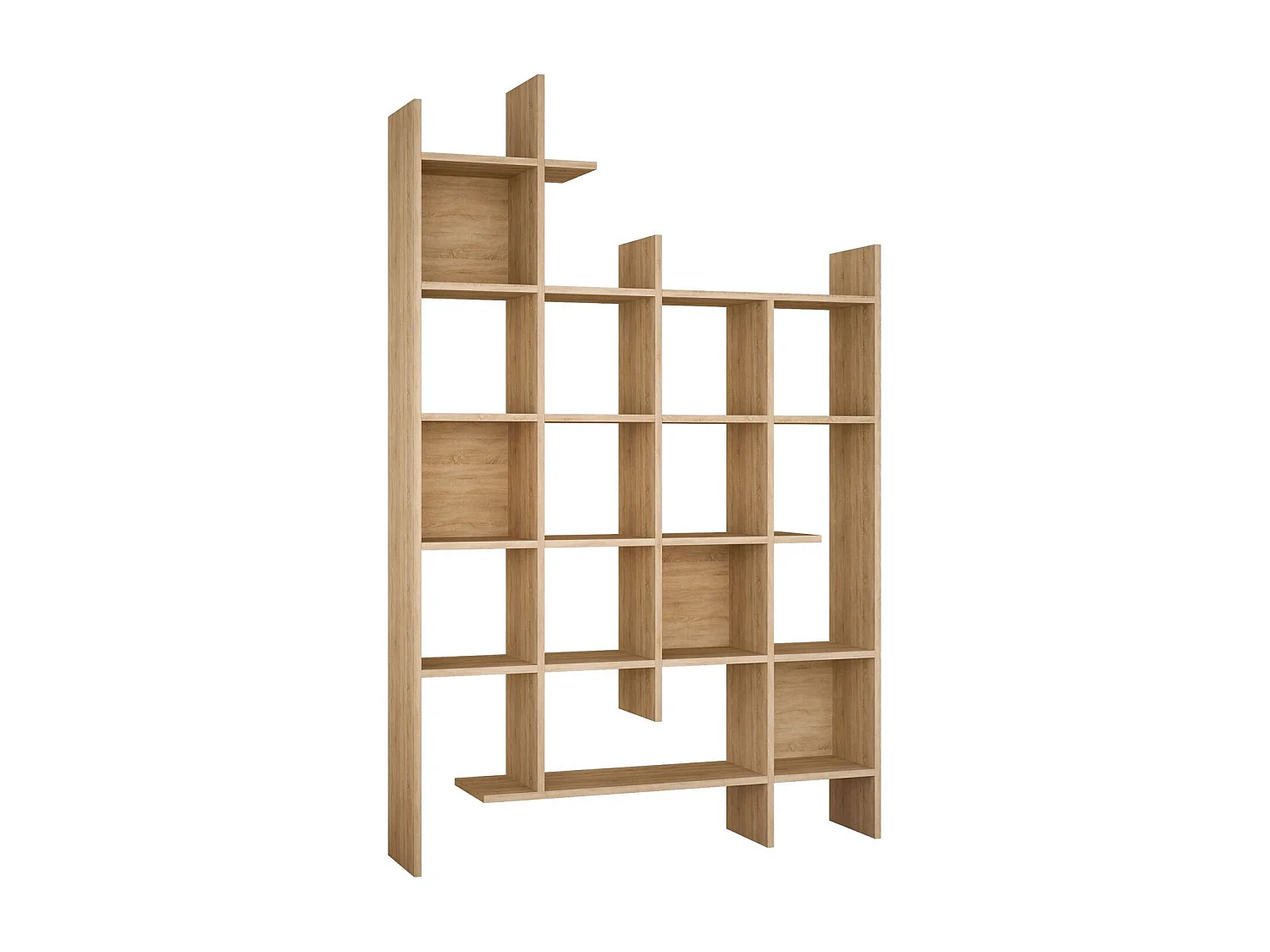 Boekenkast van eikenhout "Manco" 122x25x188 cm, 15 planken, modern en robuust design