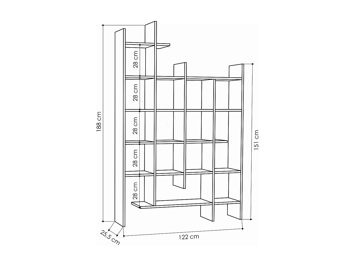 Bibliothèque en bois "Manco" - 122 x 25 x 188 cm - Anthracite