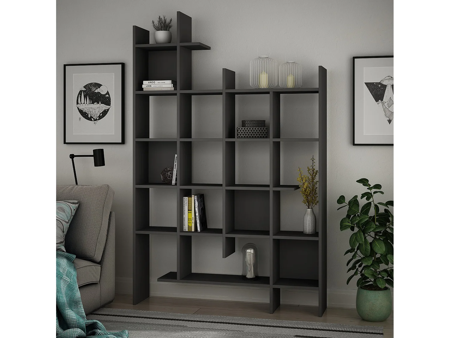 Bibliothèque en bois "Manco" - 122 x 25 x 188 cm - Anthracite