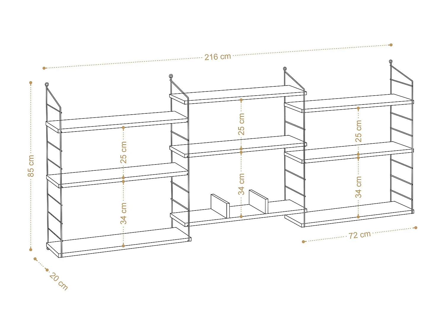 Bibliothèque en bois "Laba" - 85 x 20 x 216 cm - Chêne
