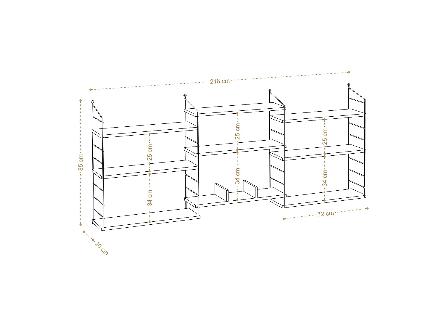 Boekenkast van eikenhout "Laba" 85x20x216 cm, 8 planken, modern en robuust design