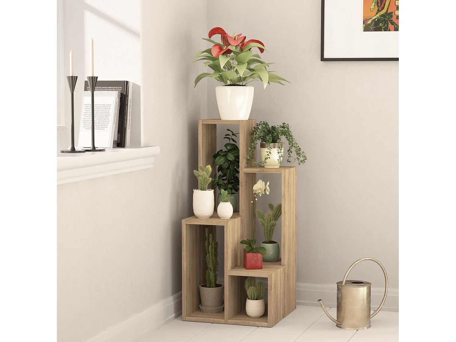Houten eiken boekenkast "Sule" 3 planken 42x20x89 cm, modern design en melamine afwerking