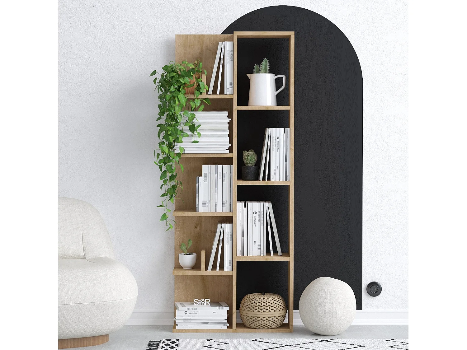 Bibliothèque en bois "Lily" - 60 x 18 x 150 cm - Chêne