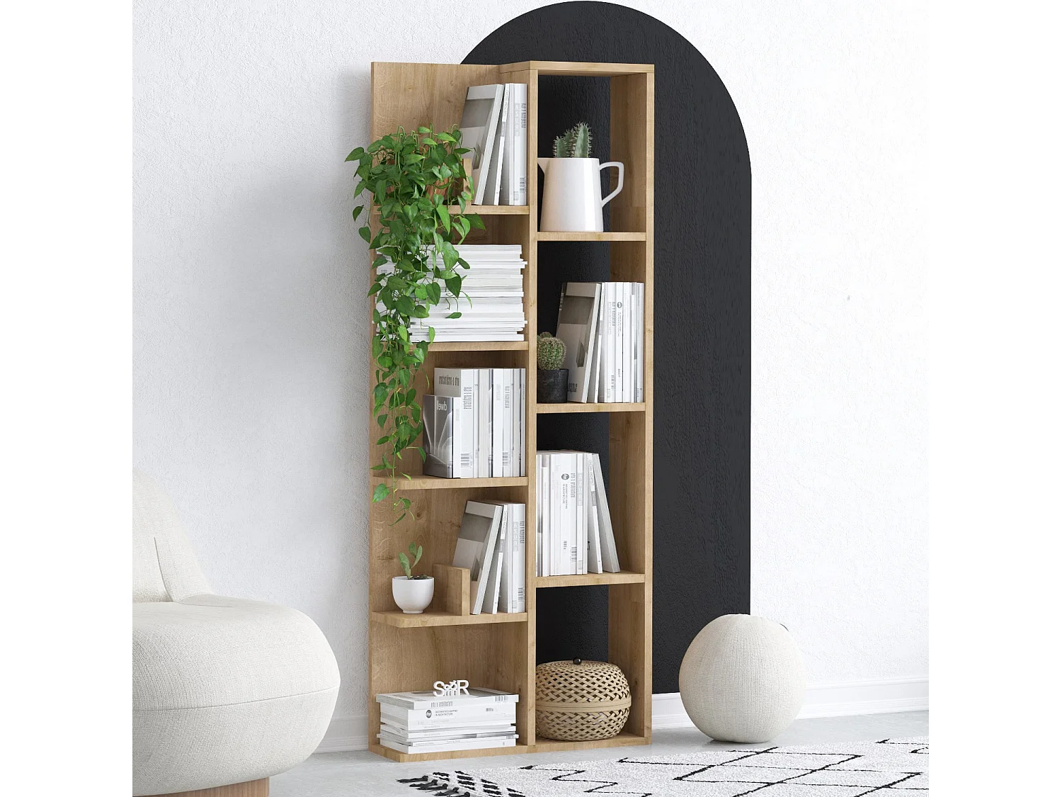 Bibliothèque en bois "Lily" - 60 x 18 x 150 cm - Chêne