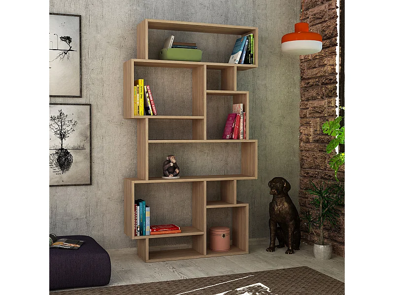 Bibliothèque en bois "Karmato" - 96 x 25 x 168 cm - Chêne de Sonoma