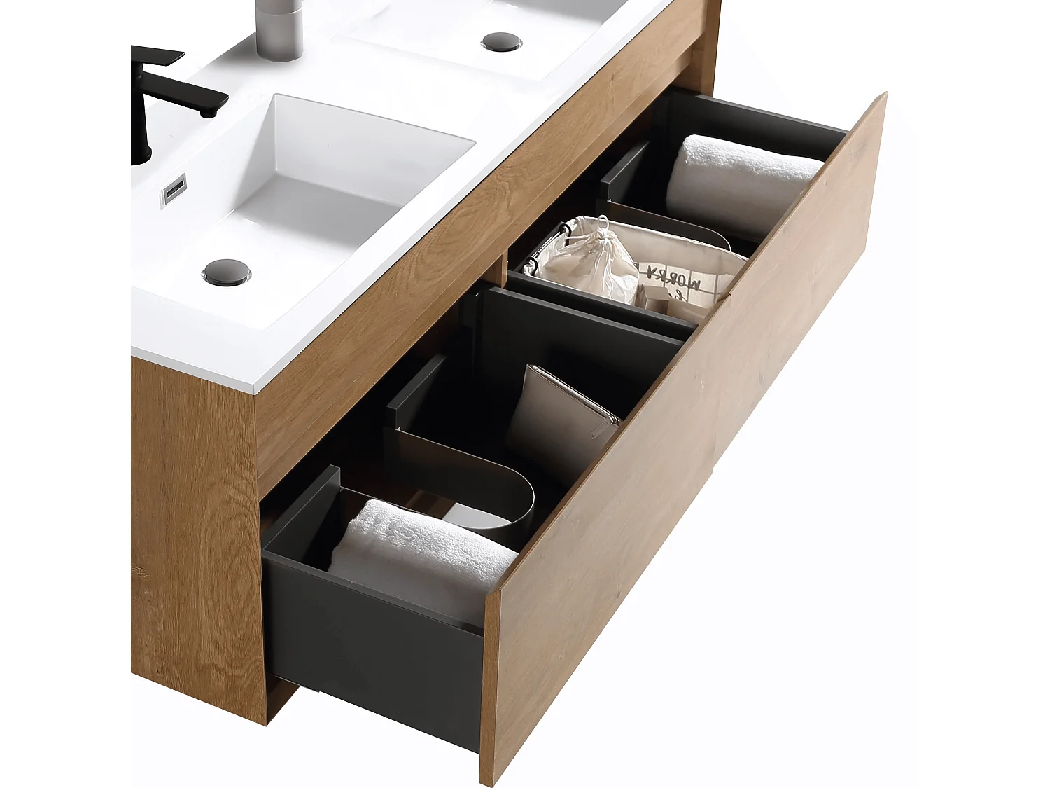 Meuble double vasque 140 cm chêne brun Aquaroca