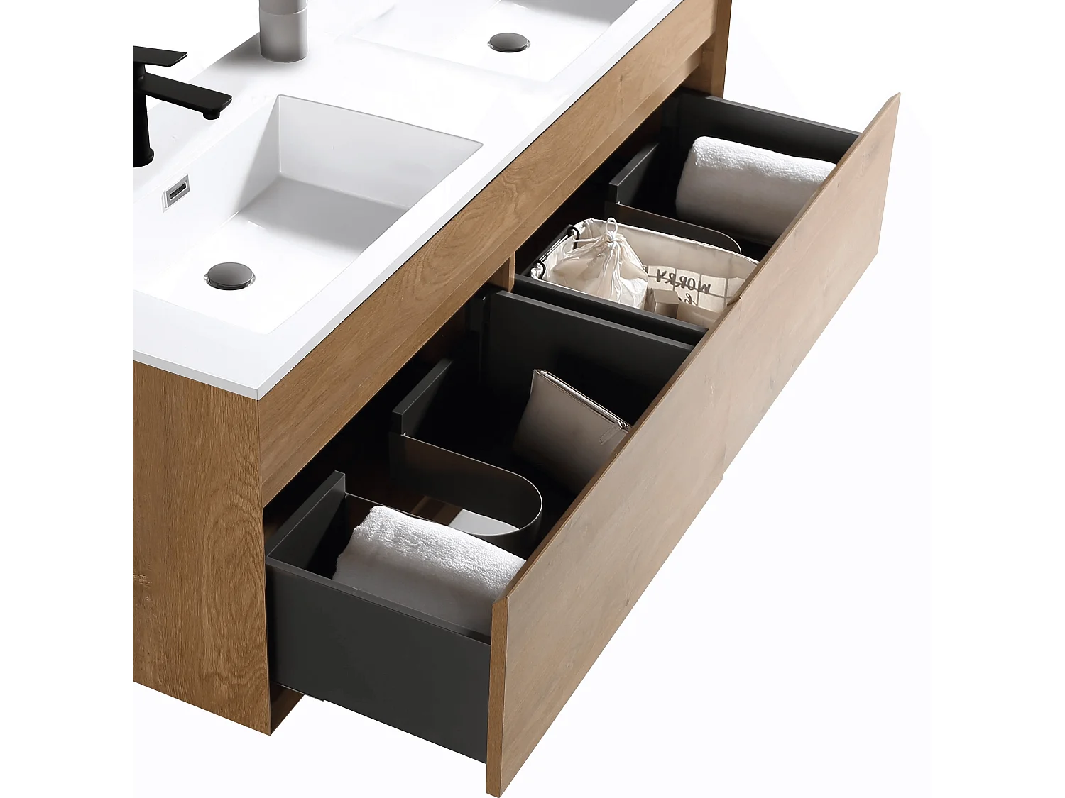 Meuble double vasque 140 cm chêne brun Aquaroca