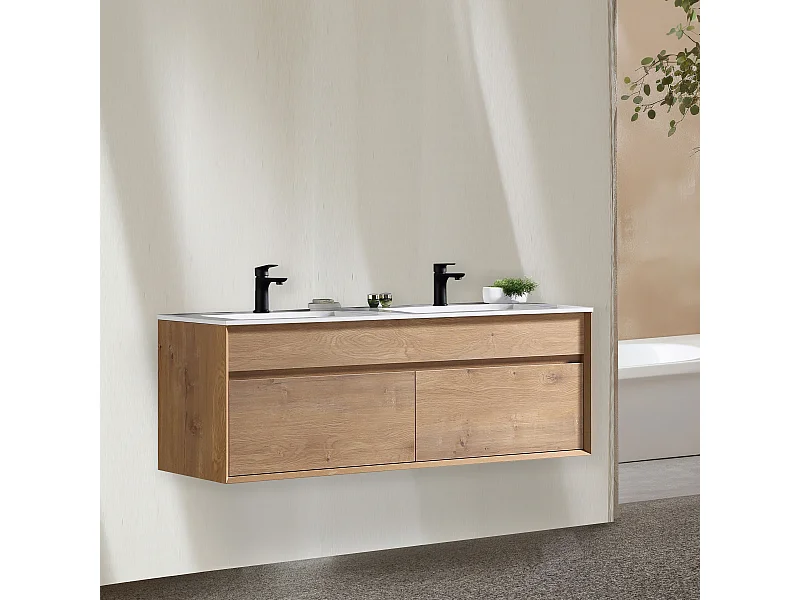 Meuble double vasque 140 cm chêne brun Aquaroca