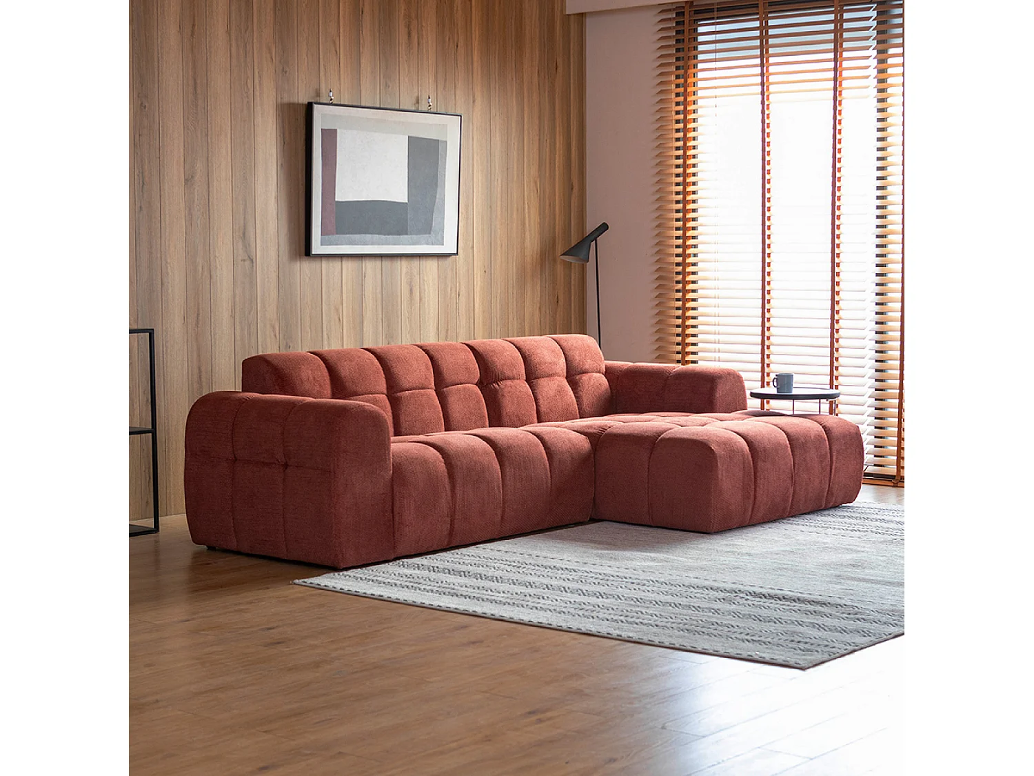 Canapé d'angle 3-4 places nuage en velours terracotta SALFORD