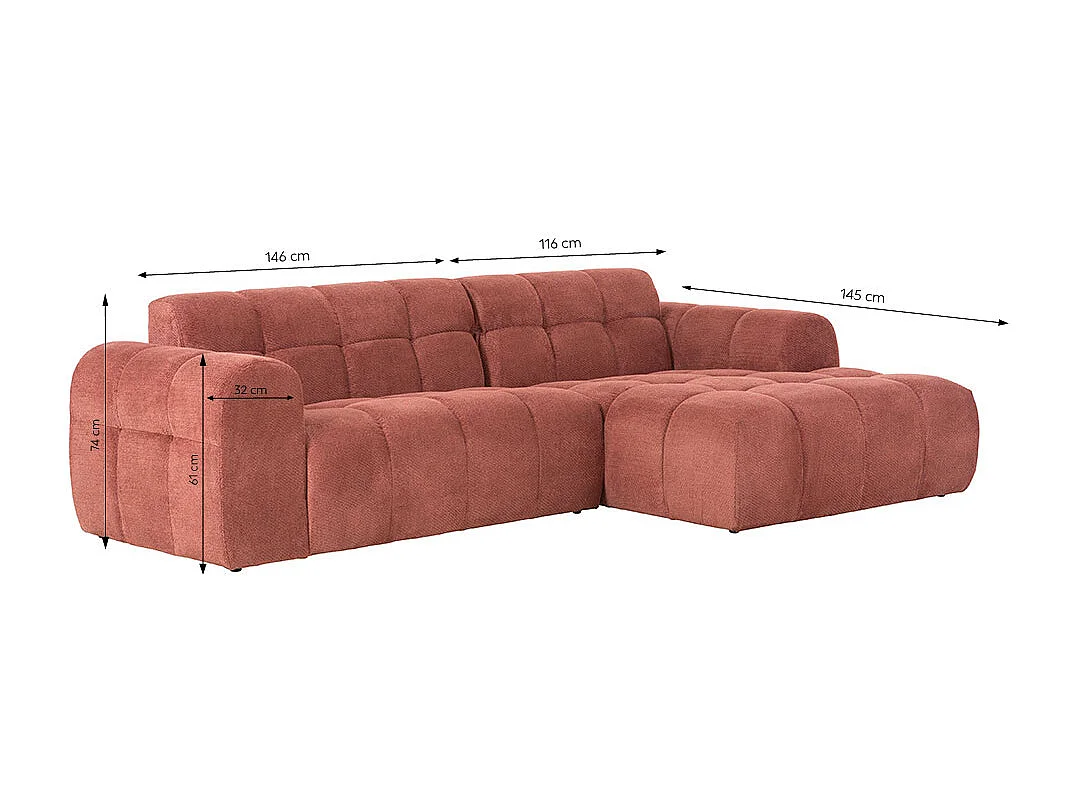 Canapé d'angle 3-4 places nuage en velours terracotta SALFORD