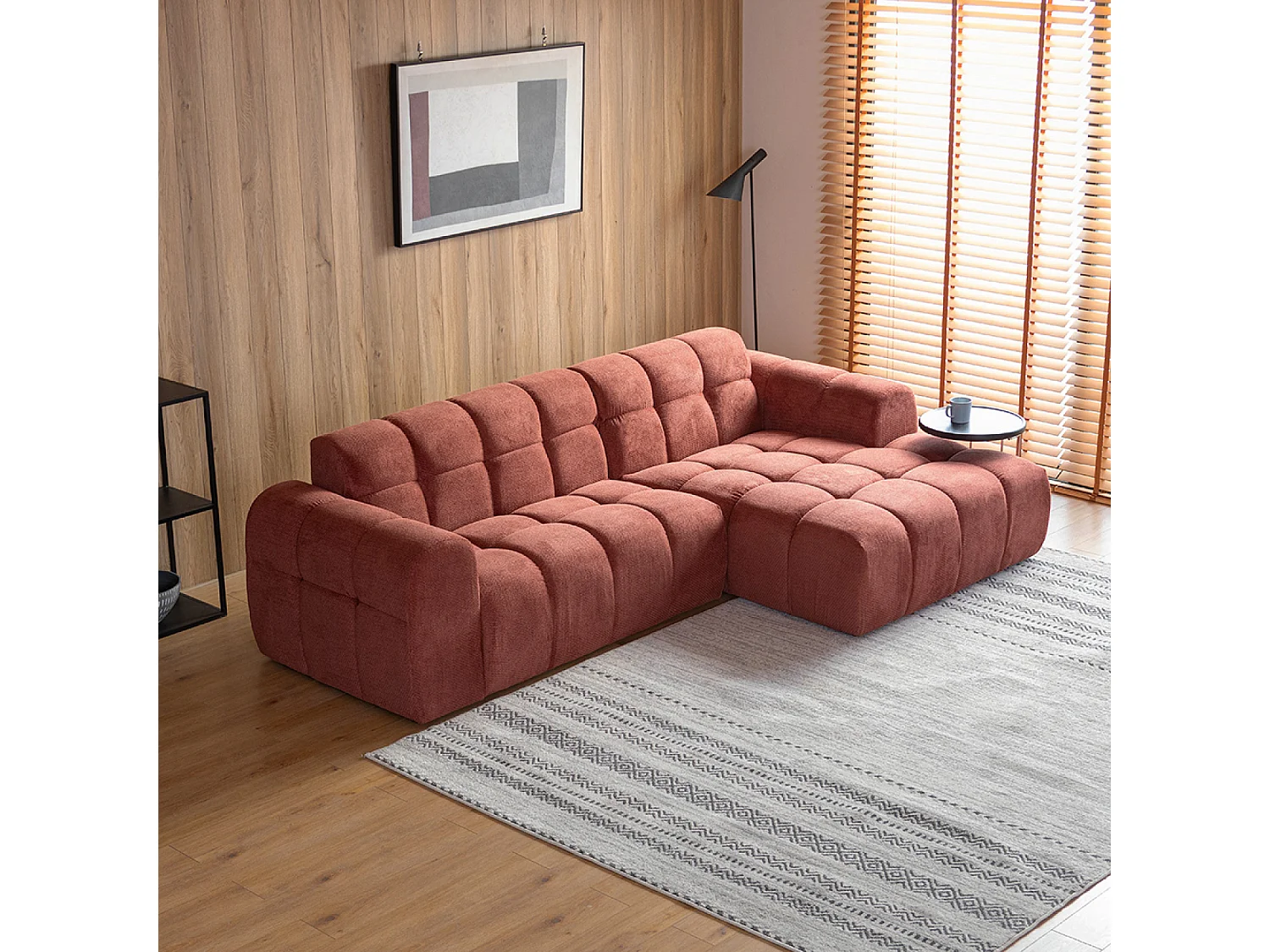 Canapé d'angle 3-4 places nuage en velours terracotta SALFORD