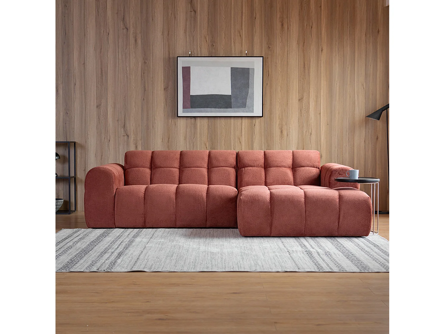 Canapé d'angle 3-4 places nuage en velours terracotta SALFORD