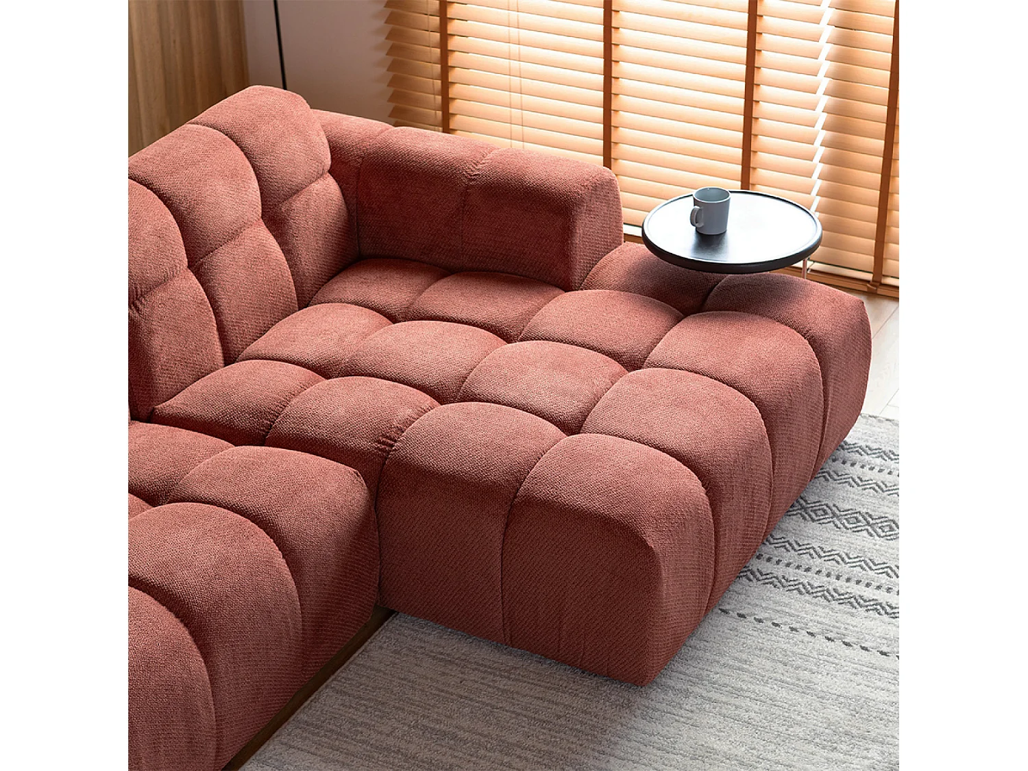 Canapé d'angle 3-4 places nuage en velours terracotta SALFORD