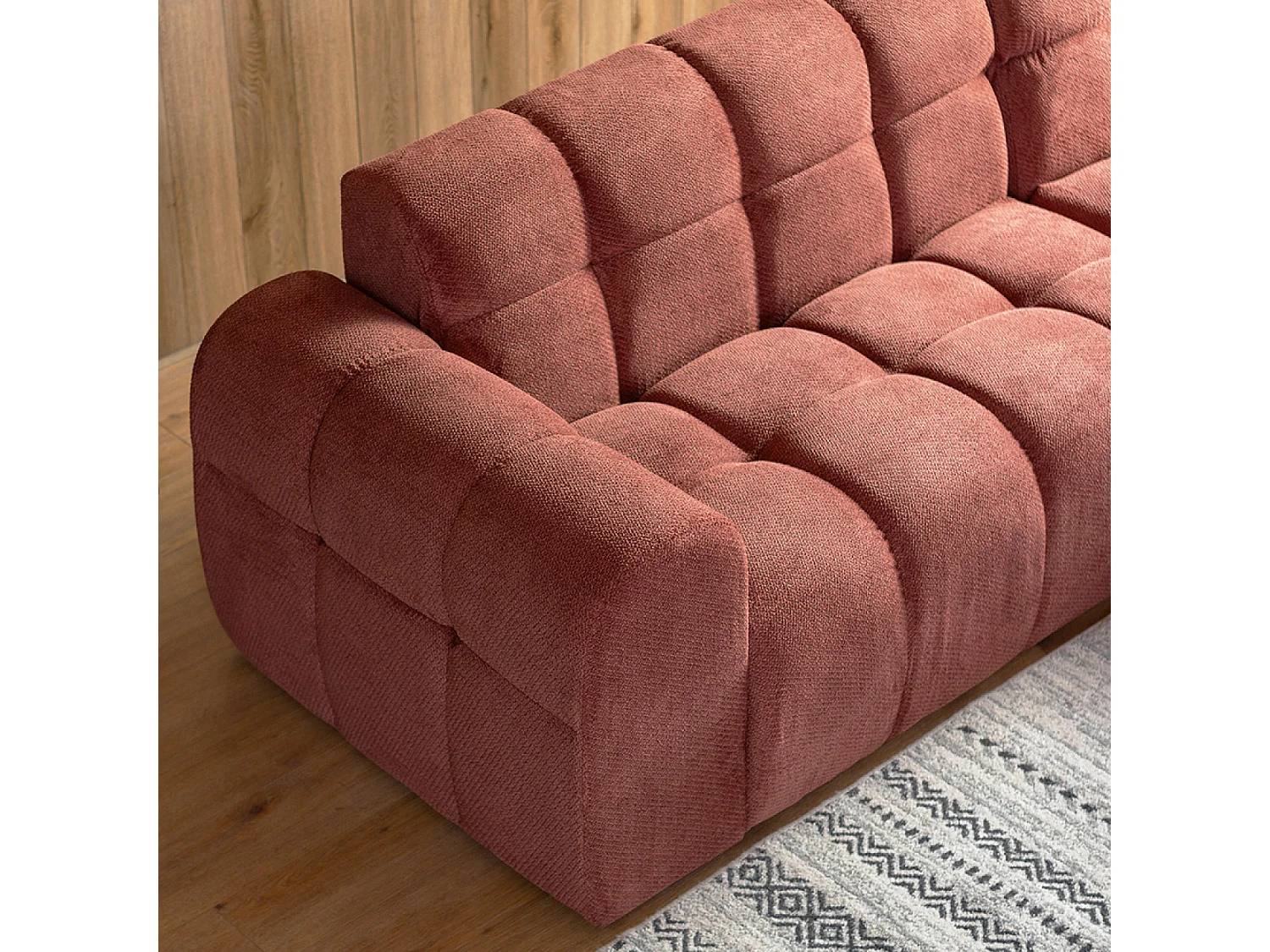 Canapé d'angle 3-4 places nuage en velours terracotta SALFORD