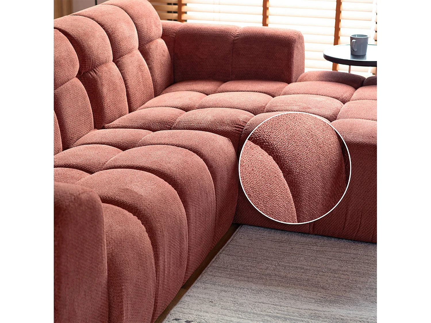 Canapé d'angle 3-4 places nuage en velours terracotta SALFORD