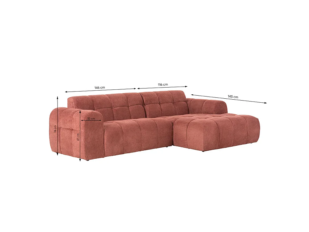 Canapé d'angle 3-4 places nuage en velours terracotta SALFORD