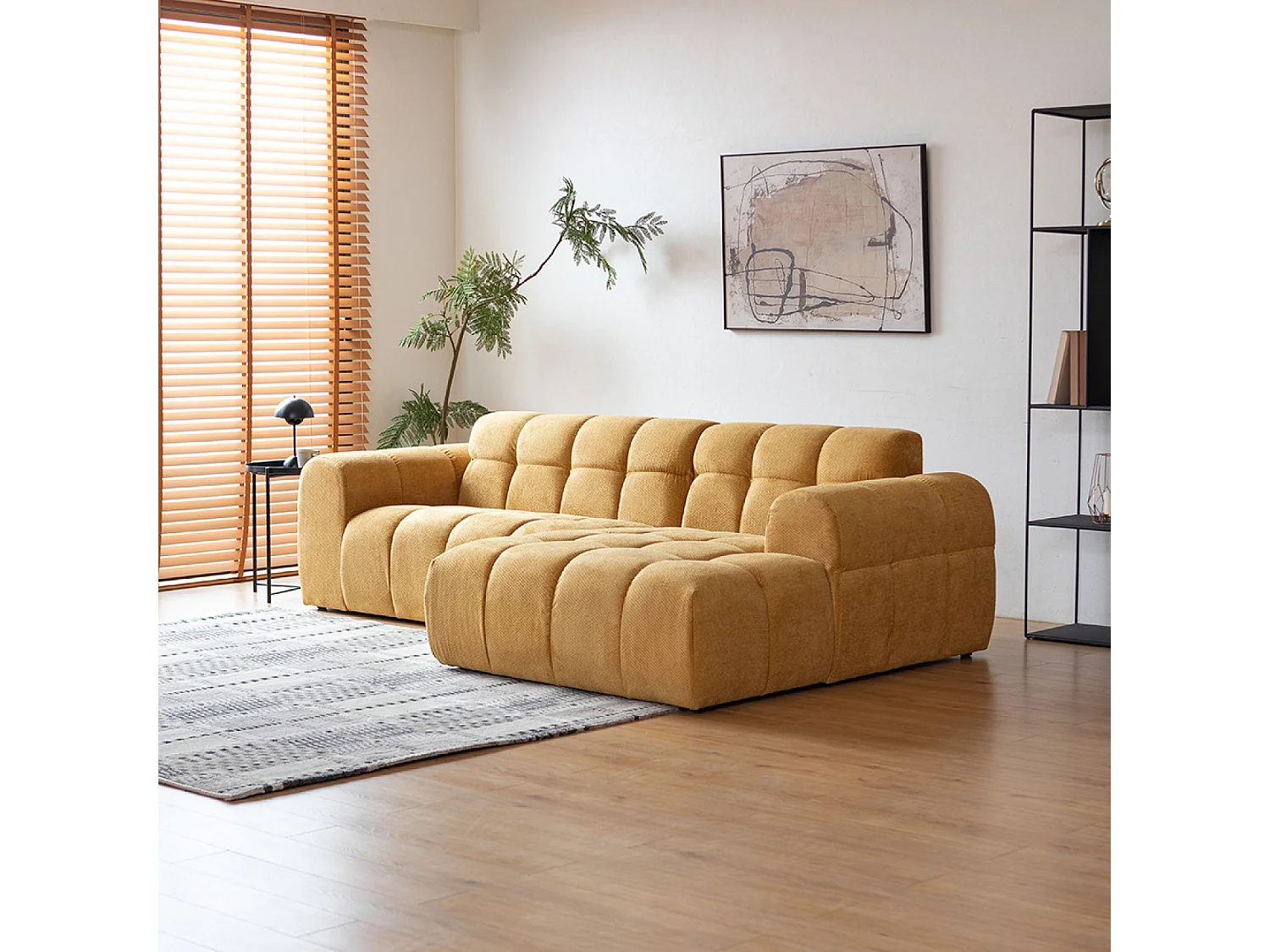 Canapé d'angle 3-4 places nuage en velours moutarde SALFORD