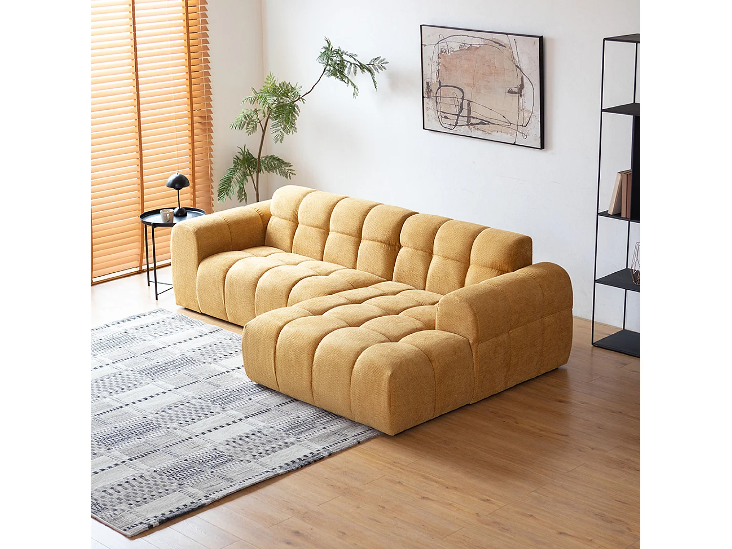 Canapé d'angle 3-4 places nuage en velours moutarde SALFORD