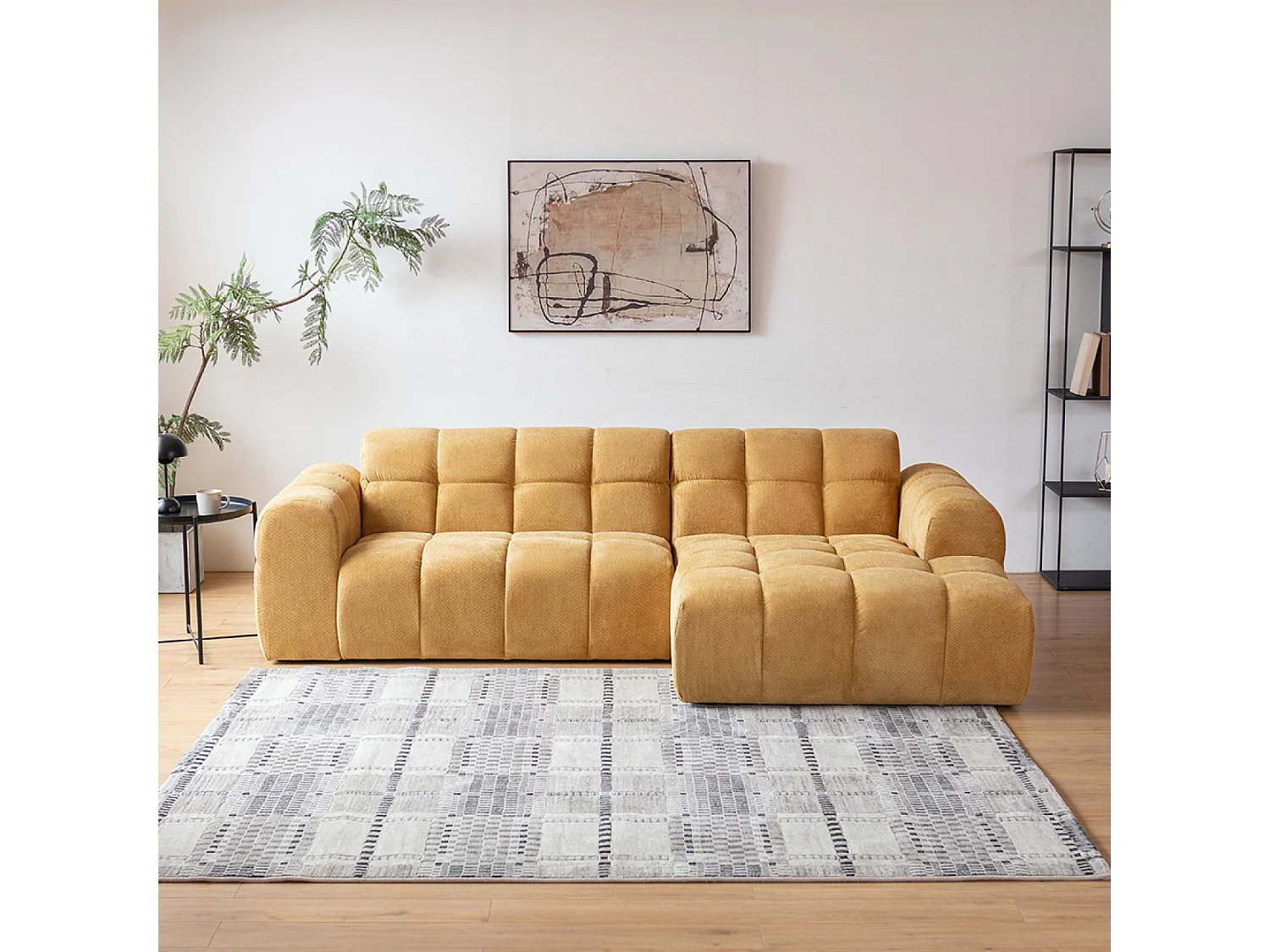 Canapé d'angle 3-4 places nuage en velours moutarde SALFORD