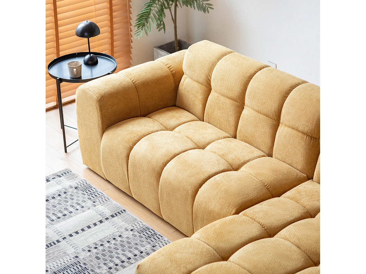 Canapé d'angle 3-4 places nuage en velours moutarde SALFORD