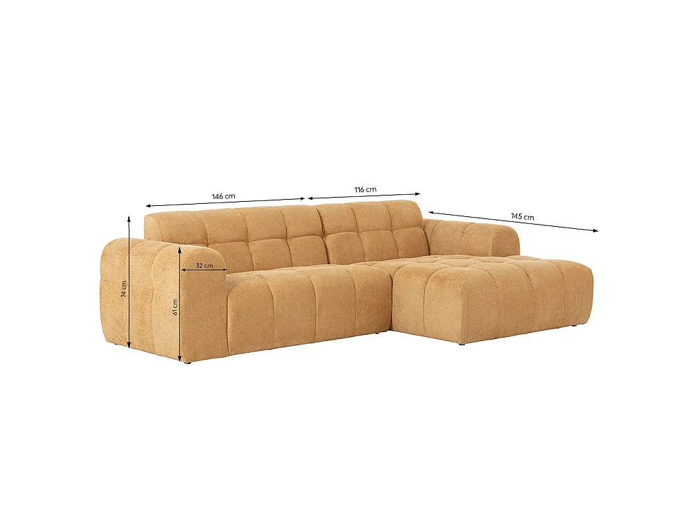 Canapé d'angle 3-4 places nuage en velours moutarde SALFORD