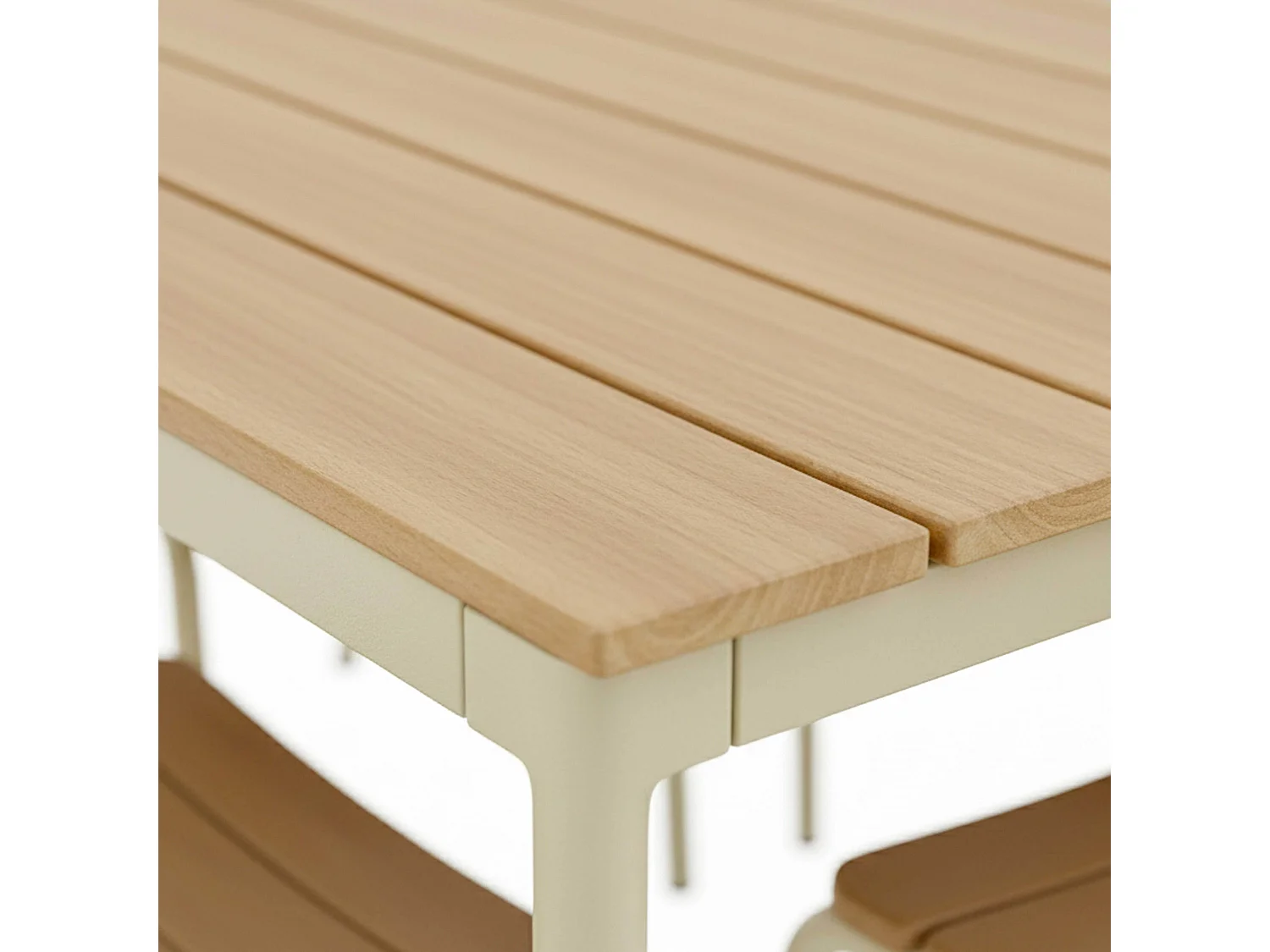 Table de jardin 180x90 cm en métal et bois crème