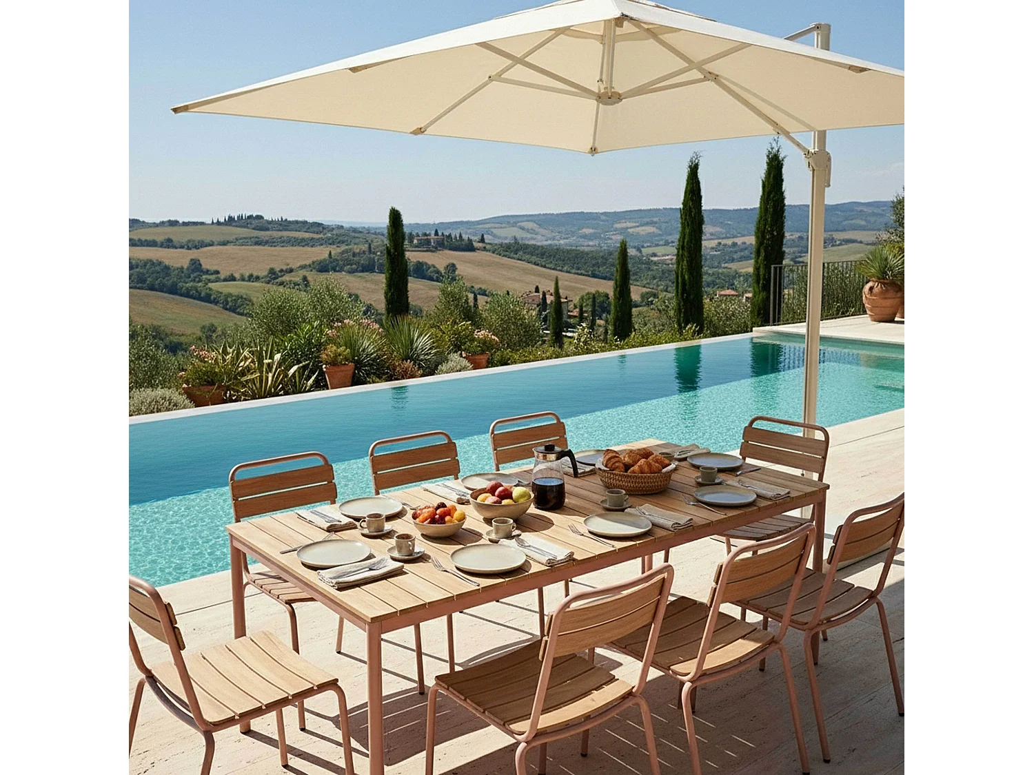 Table de jardin 180x90 cm en métal et bois marron