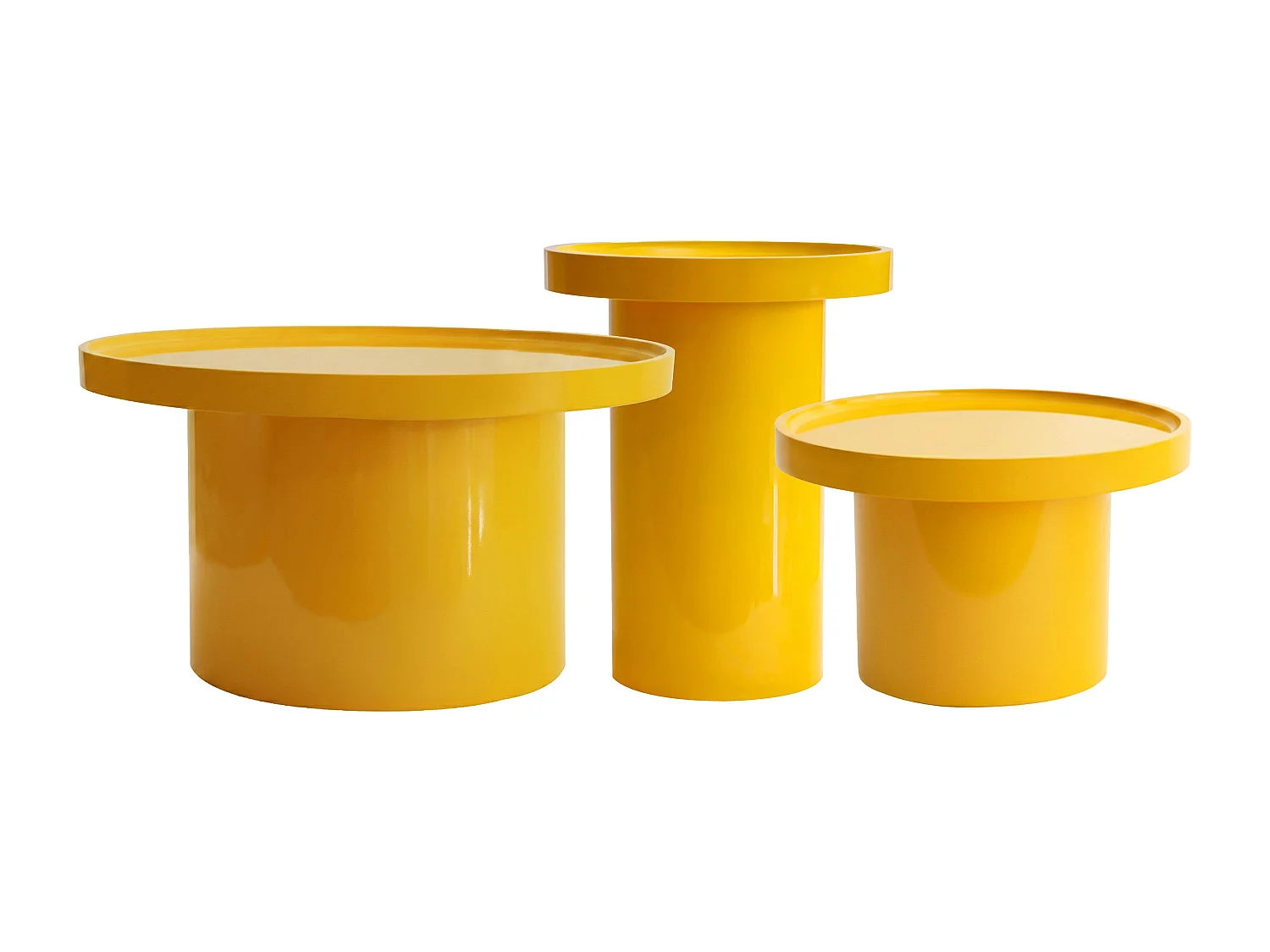 Lot de 3 tables basses rondes en MDF effet laqué jaune