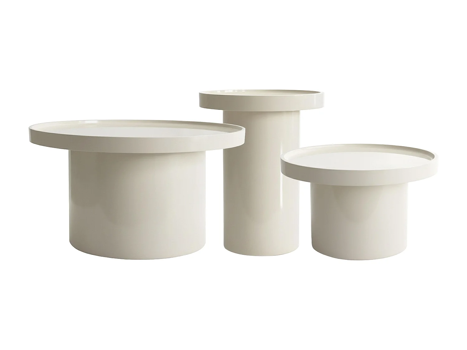 Lot de 3 tables basses rondes en MDF effet laqué blanc