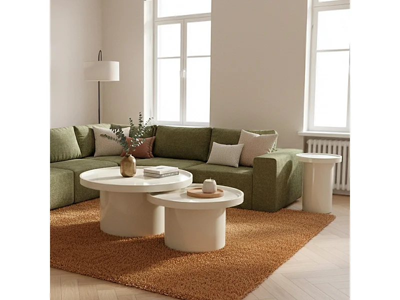 Set van 3 ronde salontafels van MDF met wit gelakt effect