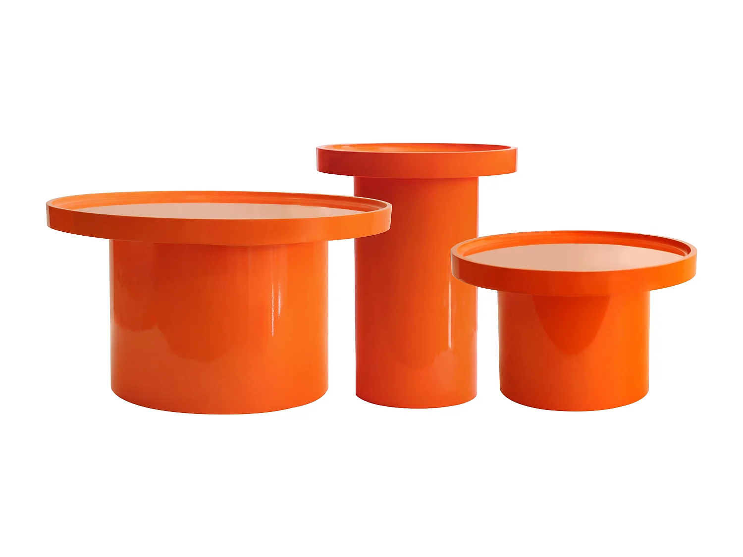 Lot de 3 tables basses rondes en MDF effet laqué orange