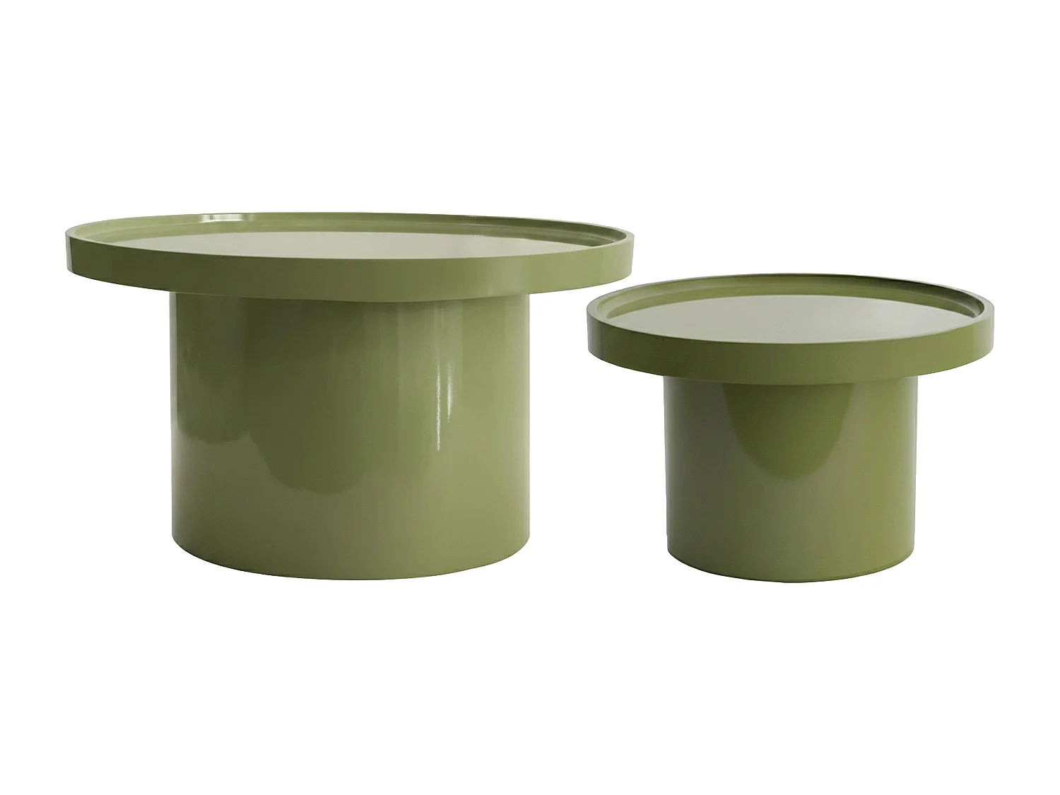 Lot de 2 tables basses rondes en MDF effet laqué vert olive