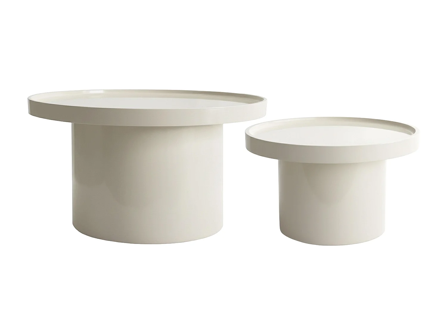 Lot de 2 tables basses rondes en MDF effet laqué blanc