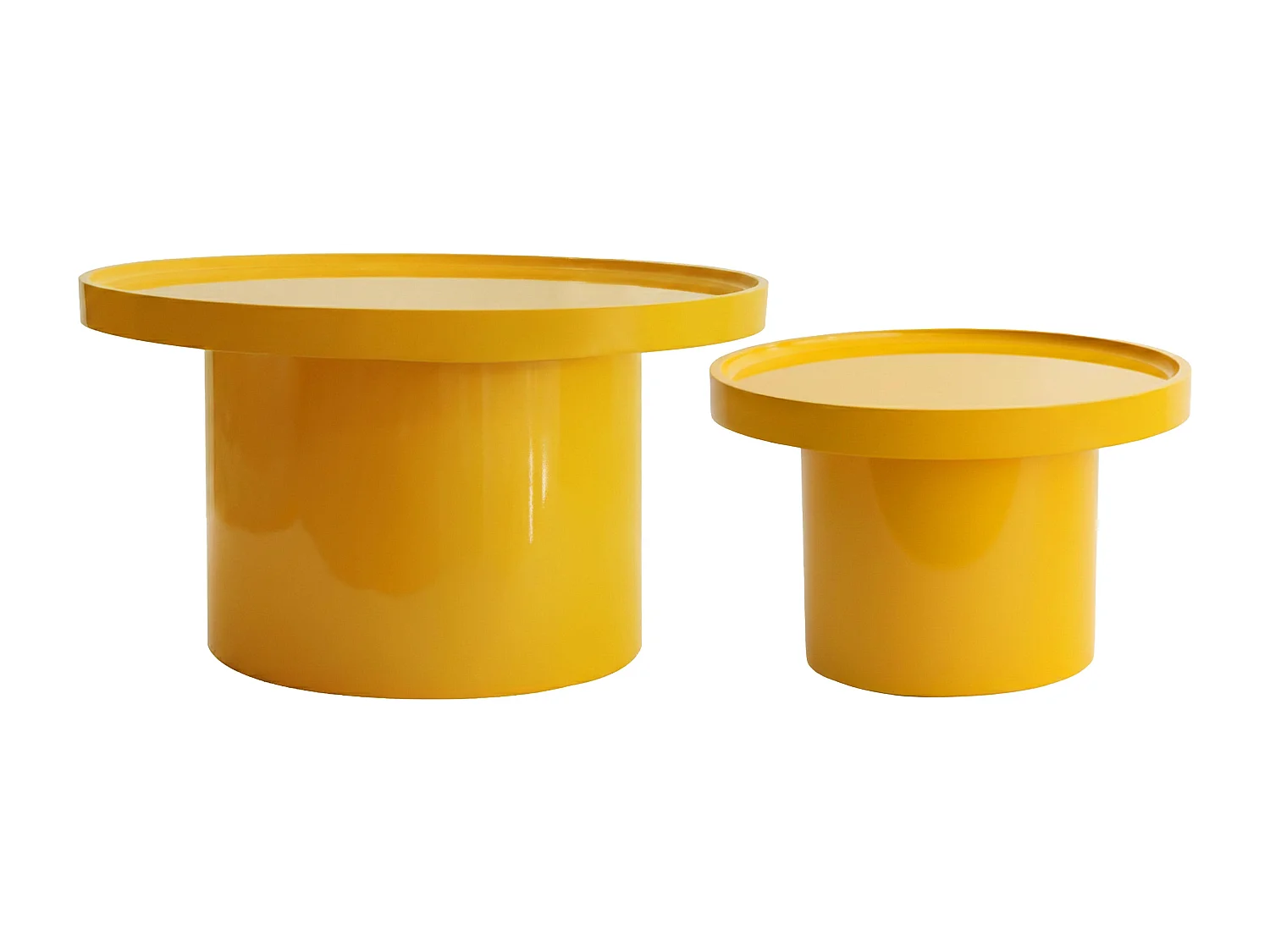 Lot de 2 tables basses rondes en MDF effet laqué jaune