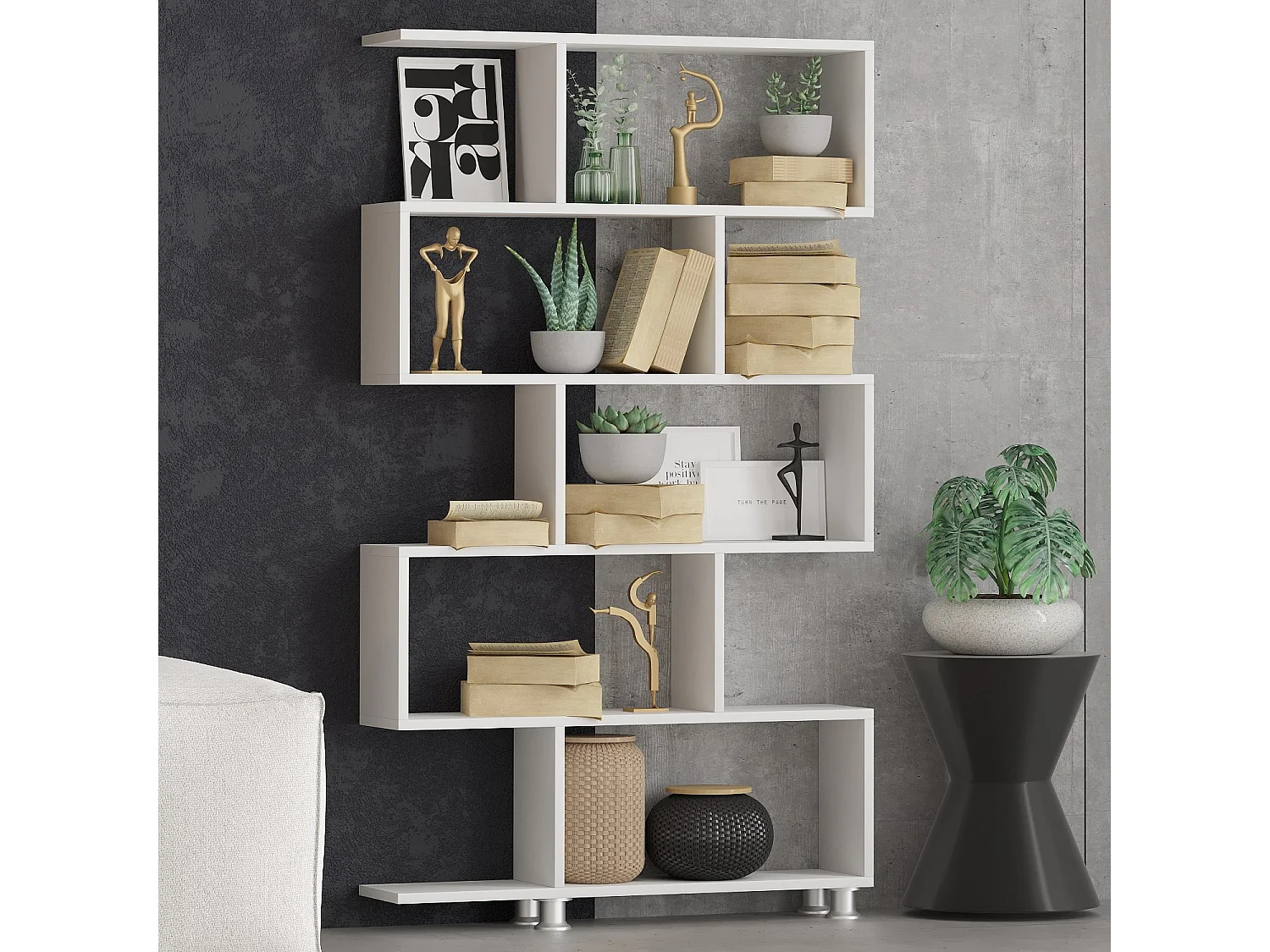 Bibliothèque en bois "Nilüfer" - 90 x 20 x 156 cm - Blanc