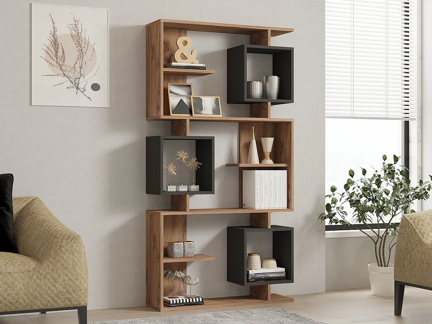 Drewniana biblioteczka "Icardi" 8 półek - Sosna Atlantycka Antracyt 90x24x171 cm, solidny i funkcjonalny design
