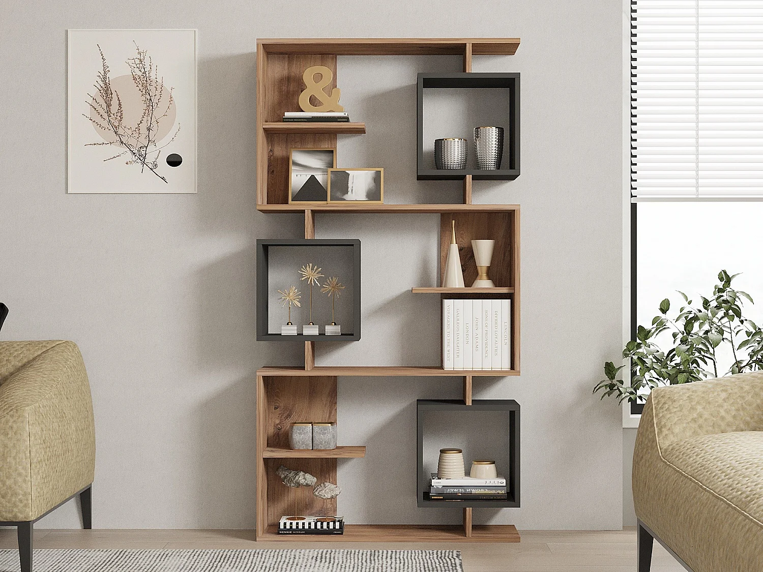 Drewniana biblioteczka "Icardi" 8 półek - Sosna Atlantycka Antracyt 90x24x171 cm, solidny i funkcjonalny design