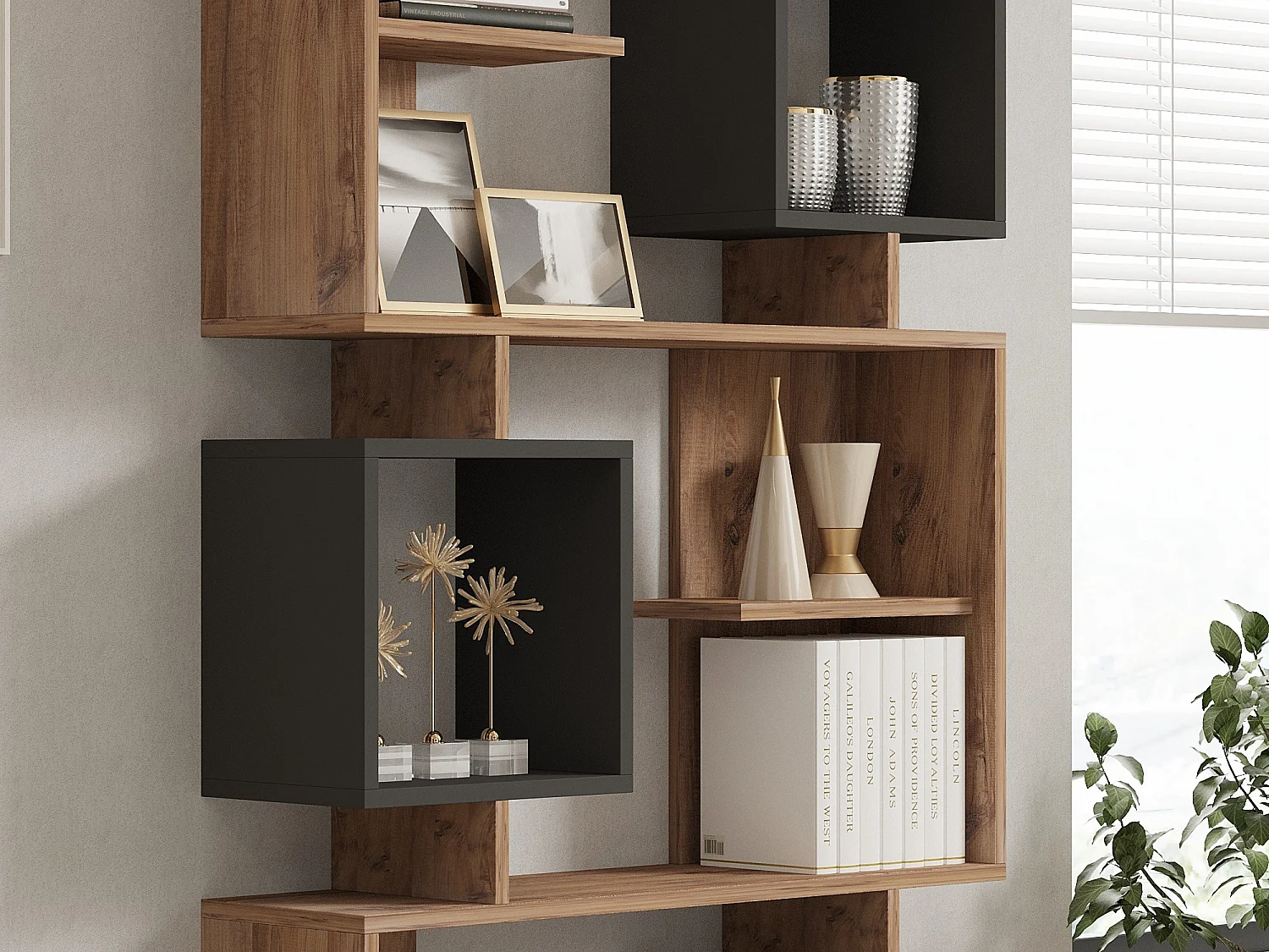 Drewniana biblioteczka "Icardi" 8 półek - Sosna Atlantycka Antracyt 90x24x171 cm, solidny i funkcjonalny design
