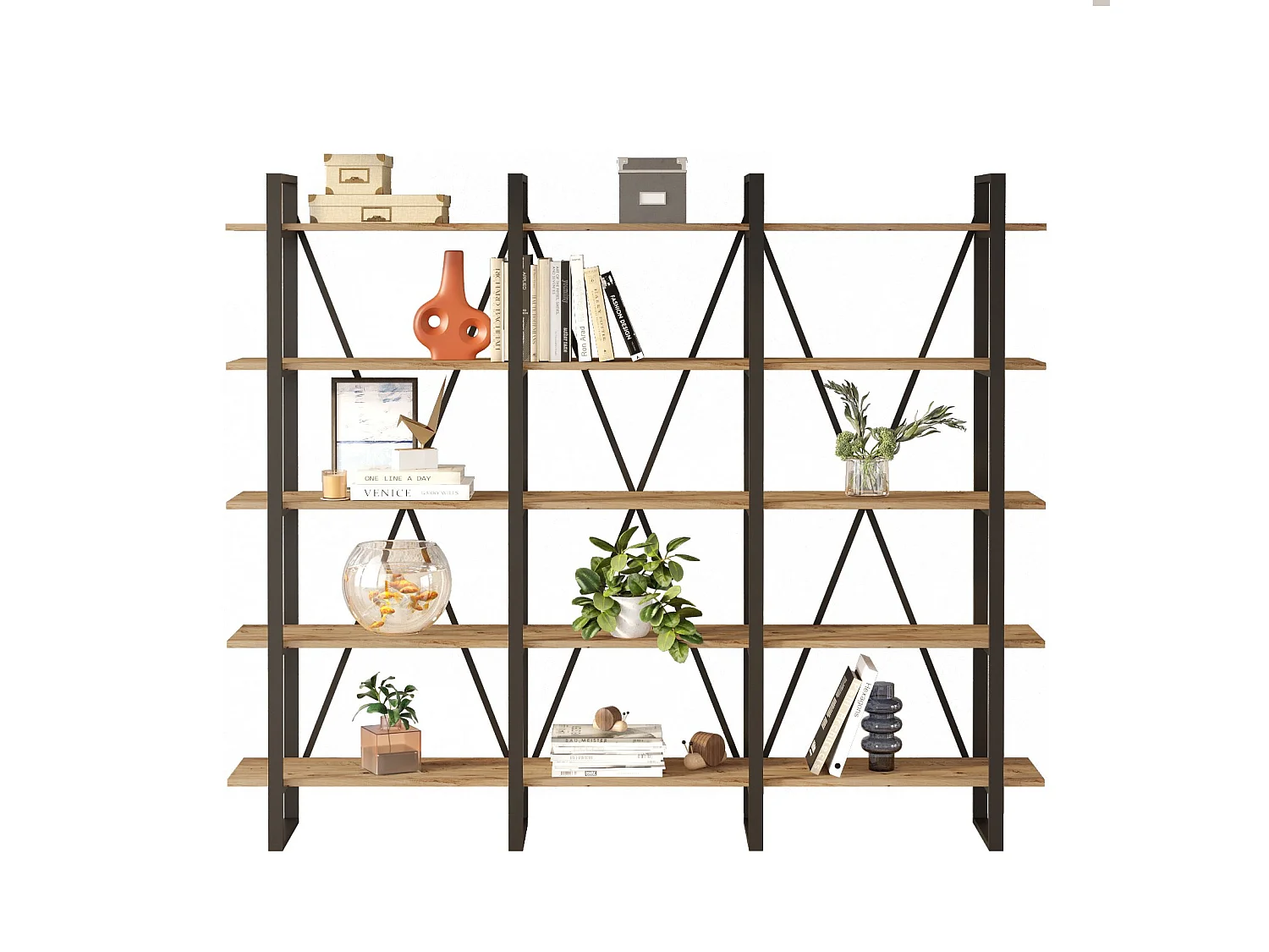 Bibliothèque en bois "ML4" - 219 x 34 x 180 cm - Pin atlantique