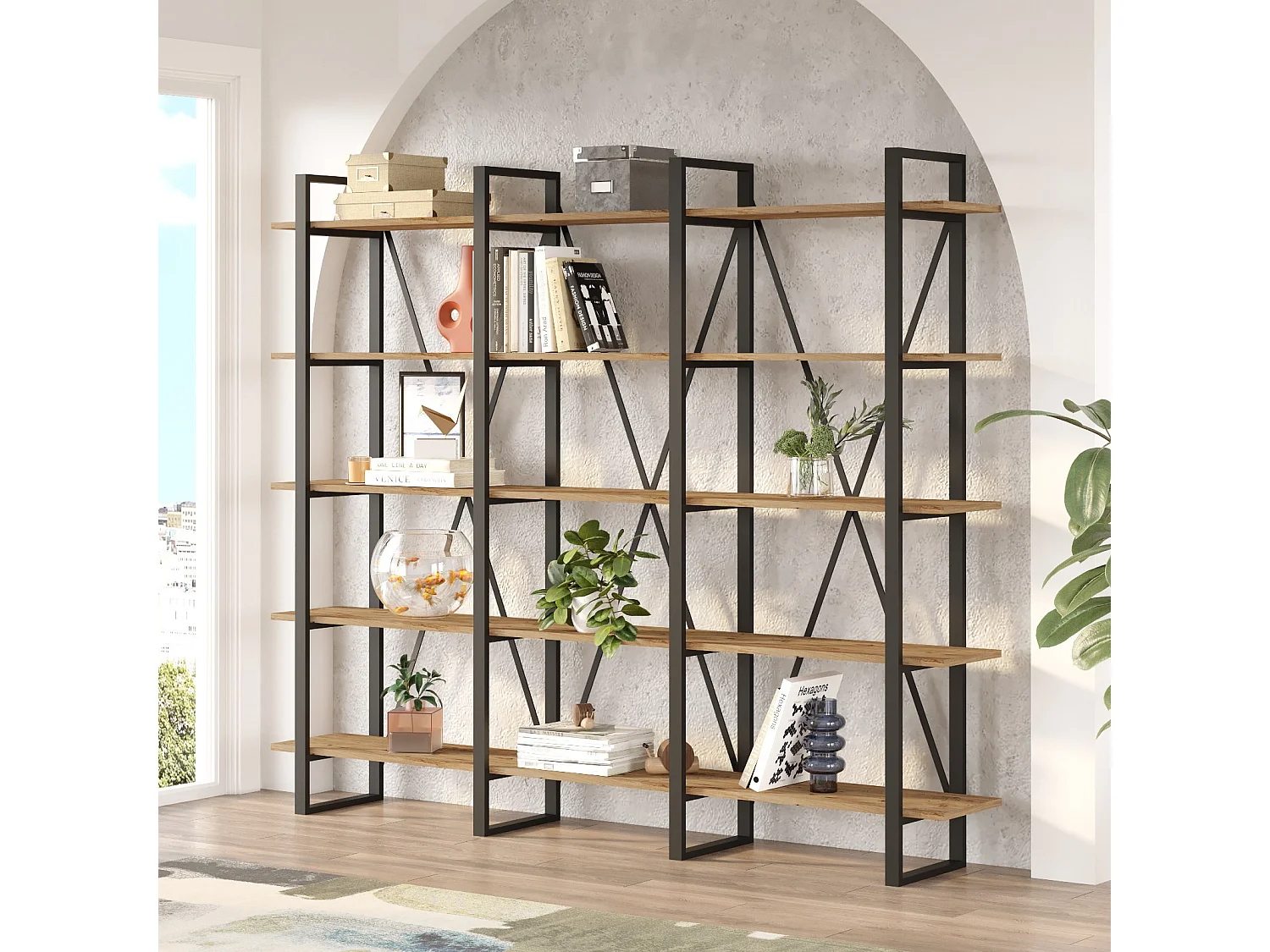 Bibliothèque en bois "ML4" - 219 x 34 x 180 cm - Pin atlantique