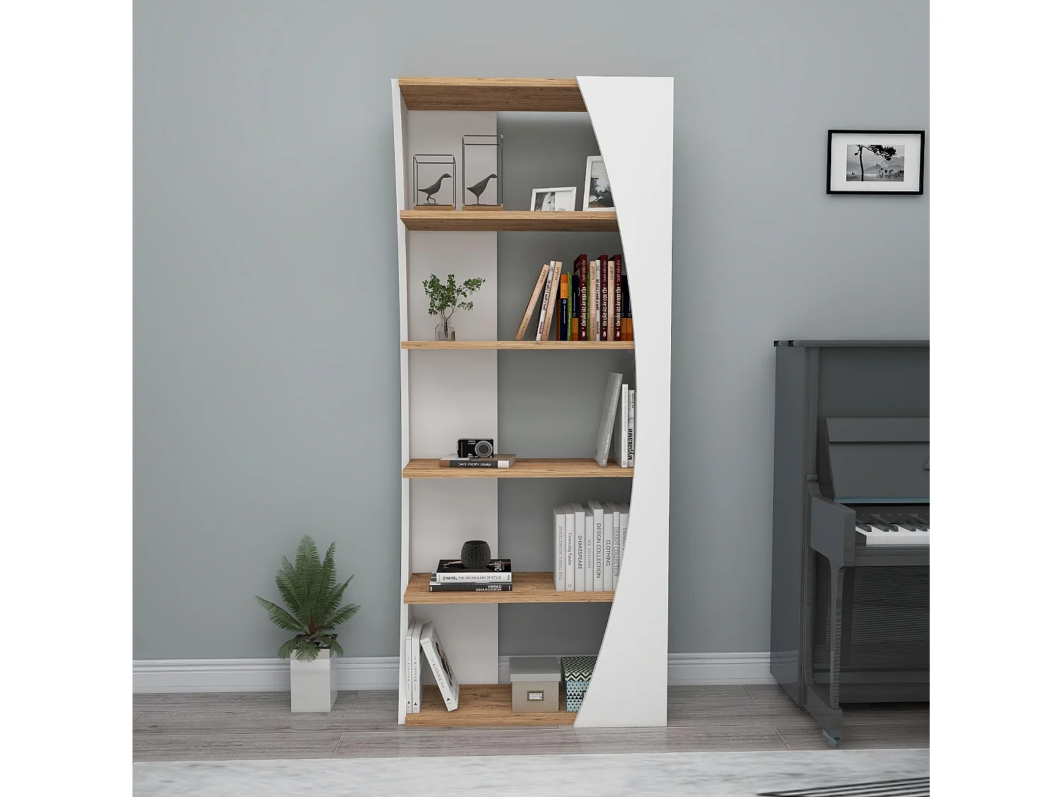 Bibliothèque en bois "Selge " - 63 x 23 x 150 cm - Pin atlantiqueBlanc